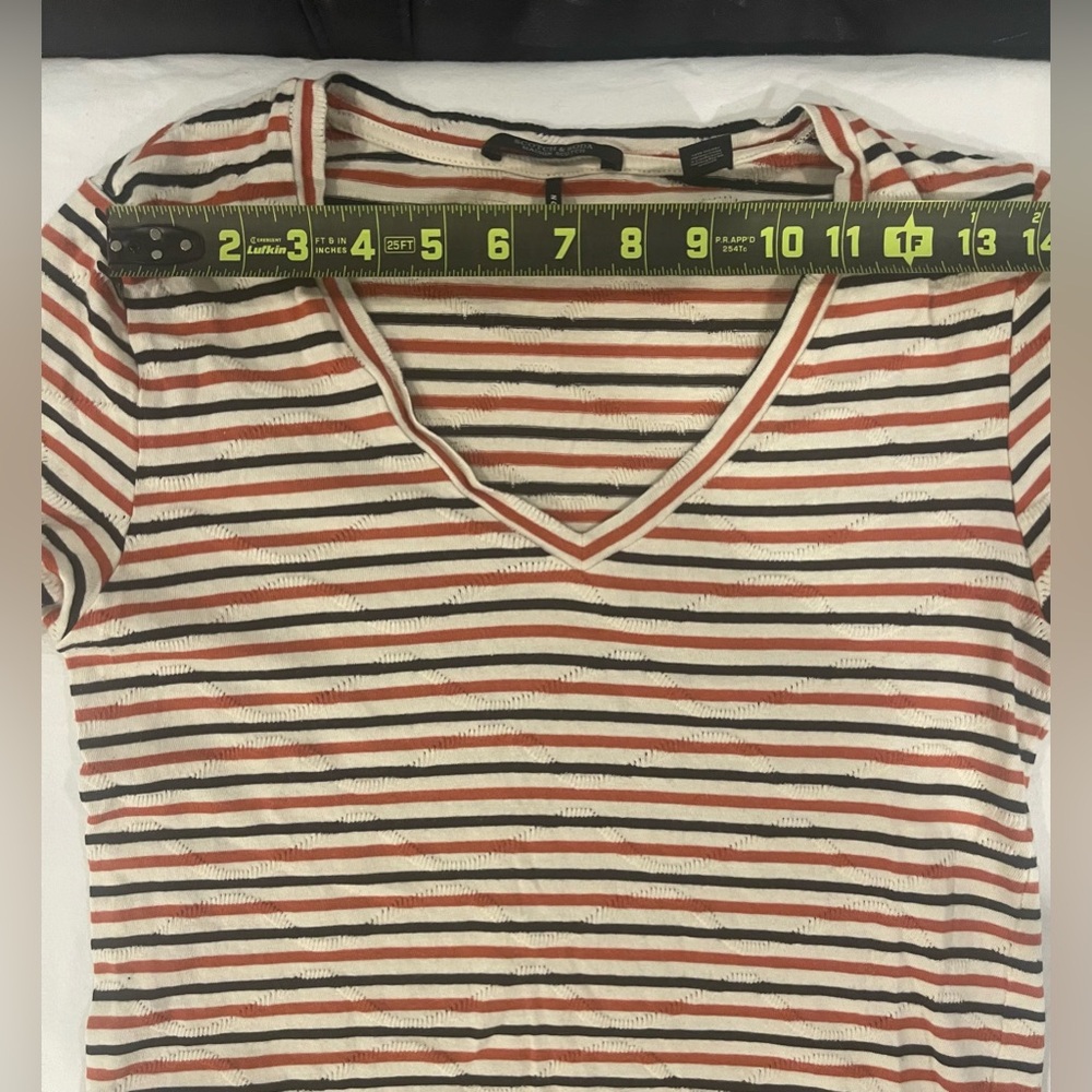 Socth & Soda Striped V-Neck Top t-shirt medium orange and black short sleeves - Picture 4 of 6